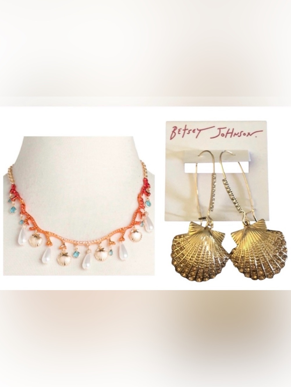 BETSEY JOHNSON SET Mermaid Jewels Coral Pearls Crystals & Shells Necklace NWT